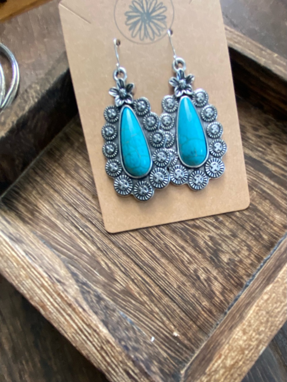 Turquoise Teardrop Silver Floral Dangle Earrings - Women's Jewelry